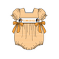 ( Moq 5 ) Baby Girls Kids Short Sleeves Dogs Orange Stripes Purple Bows Team Romper