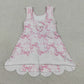 Baby Girls Kids Sleeveless Pink Bows Floral Scallop Yoga Knee Length Dress RTS