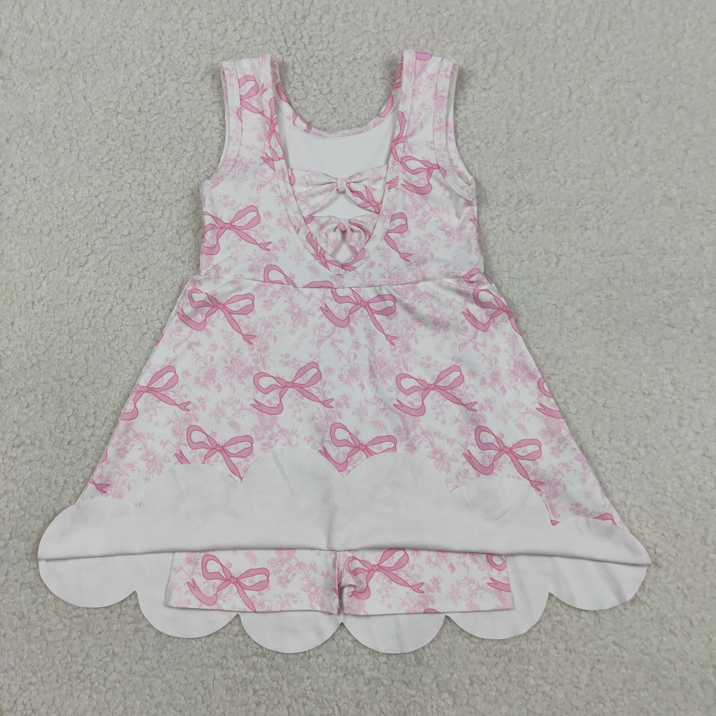 Baby Girls Kids Sleeveless Pink Bows Floral Scallop Yoga Knee Length Dress RTS