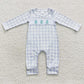 LR0335 Baby Boy Newborn Long Sleeves One Piece Embroidery Christmas Tree Blue Plaid Romper