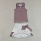 Baby Girls Dark Red Stripes Buttons Tops Ruffle Shorts Skirt Yoga Clothes Set
