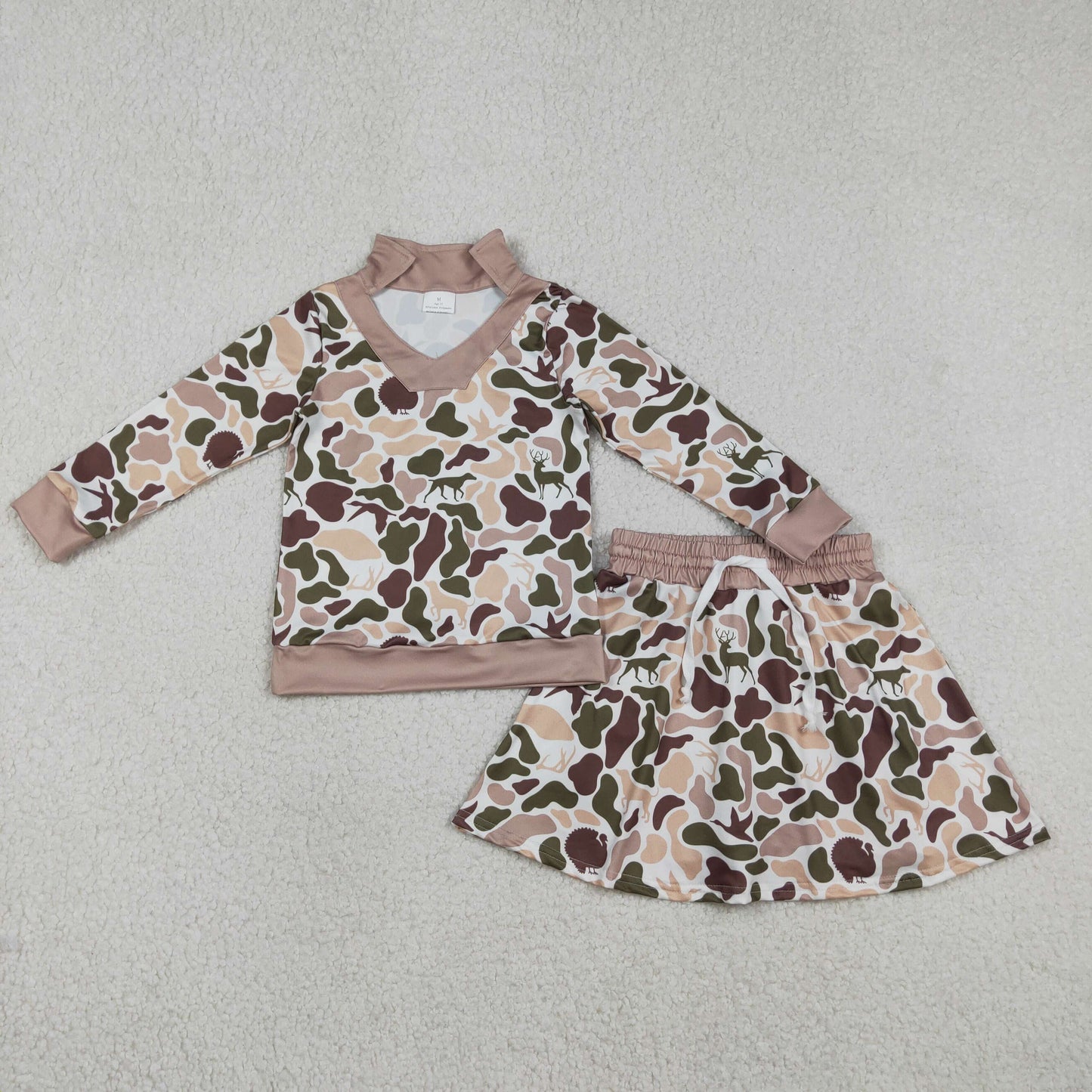 Baby Girls Long Sleeves Dogs turkey Deer Shirt Skirt Shorts Clothes Camo Set RTS