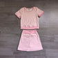 ( No moq ) Preorder Baby Girls Kids Short Sleeves Shirt Pink Stripes Skirt Shorts Set Yoga Active Clothes