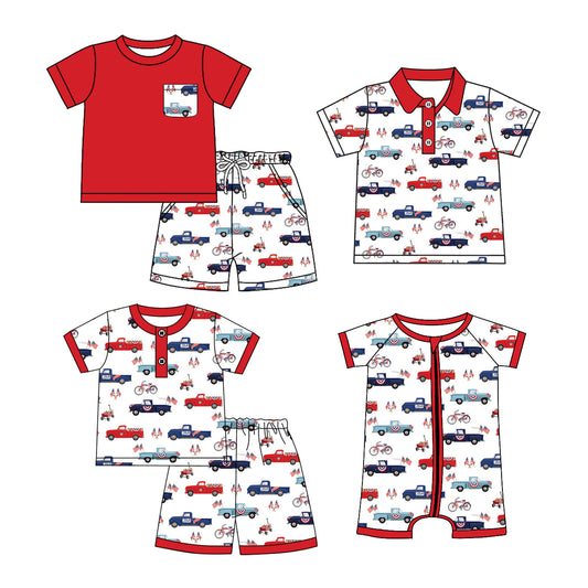 Baby Boy Girl July 4th Trucks Flags Sibling Romper Set ( Moq 5 Each Style ) 1.3