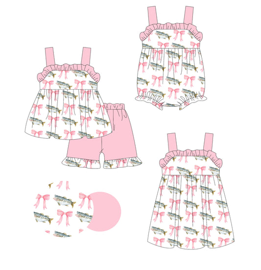 Baby Girl Straps Bows Fishing Sibling Romper Dress Set ( Moq 5 Each Style ) 1.23