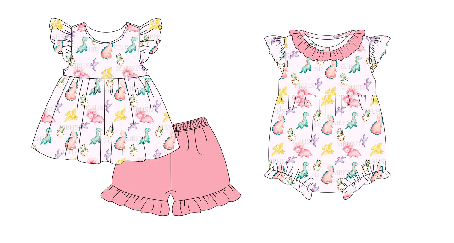 Baby Girl Dinosaurs Pink Sibling Romper Set ( Moq 5 Each Style ) 1.17