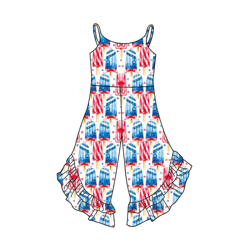 Baby Girl Straps July 4th Popsicles Ruffle Pants Jumpsuit ( Moq 5 ) 2.24