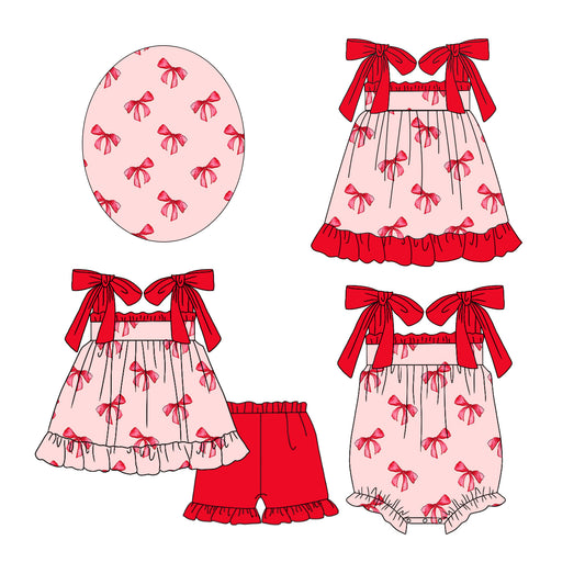 Baby Girl Straps Bows Sibling Summer Romper Dress Clothes Set ( Moq 5 Each Design )11.22