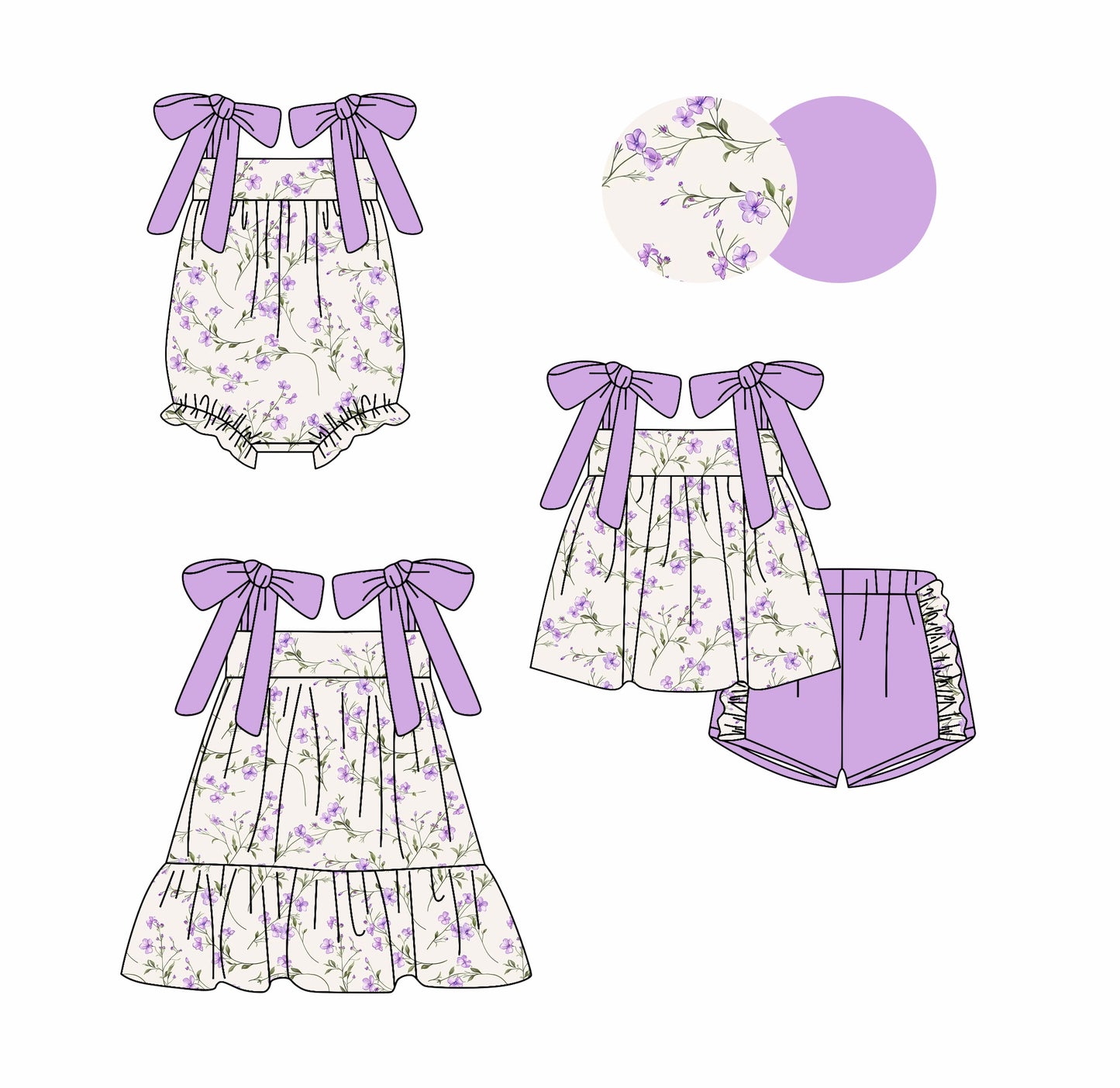 Baby Girl Purple Bows Flower Sibling Romper Dress Set ( Moq 5 Each Style ) 2.27