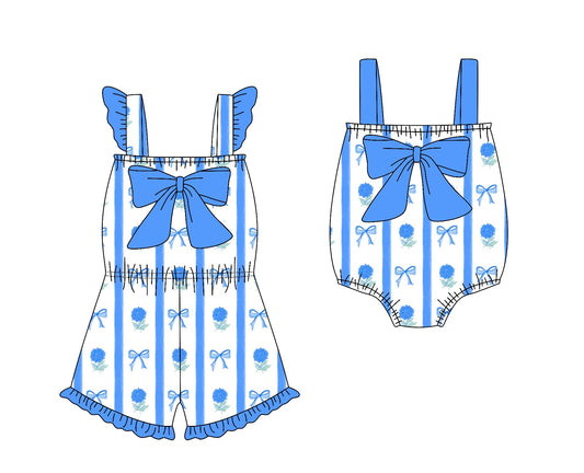 Baby Girl Flower Blue Bows Sibling Romper Jumpsuit ( Moq 5 Each Style ) 1.23