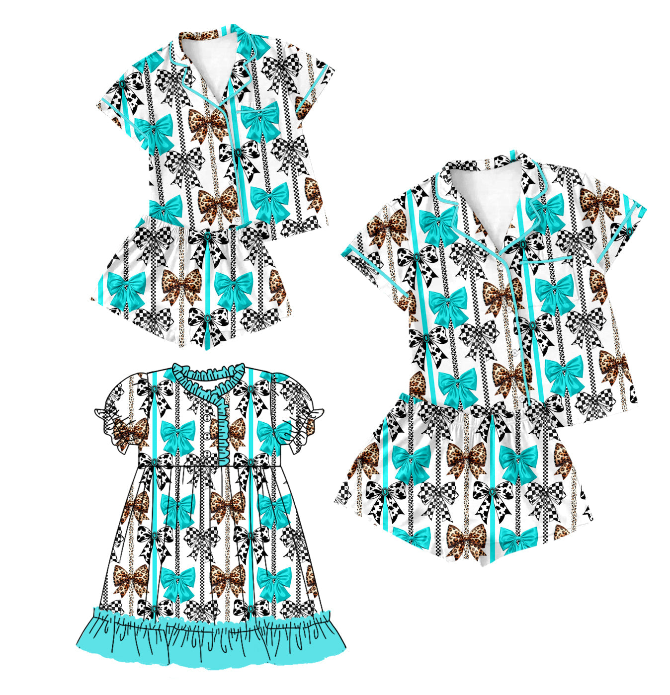 Baby Girl Toddler Adult Women Bows Sibling Family Dress Pajamas Set ( Moq 5 Each Style ) 12.23