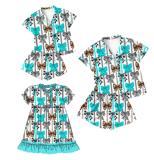 Baby Girl Toddler Adult Women Bows Sibling Family Dress Pajamas Set ( Moq 5 Each Style ) 12.23