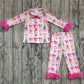Baby Girl Pink Fur Long Sleeves Bows Gingerbread Trees Shirt Pants Pajamas Christmas Set RTS