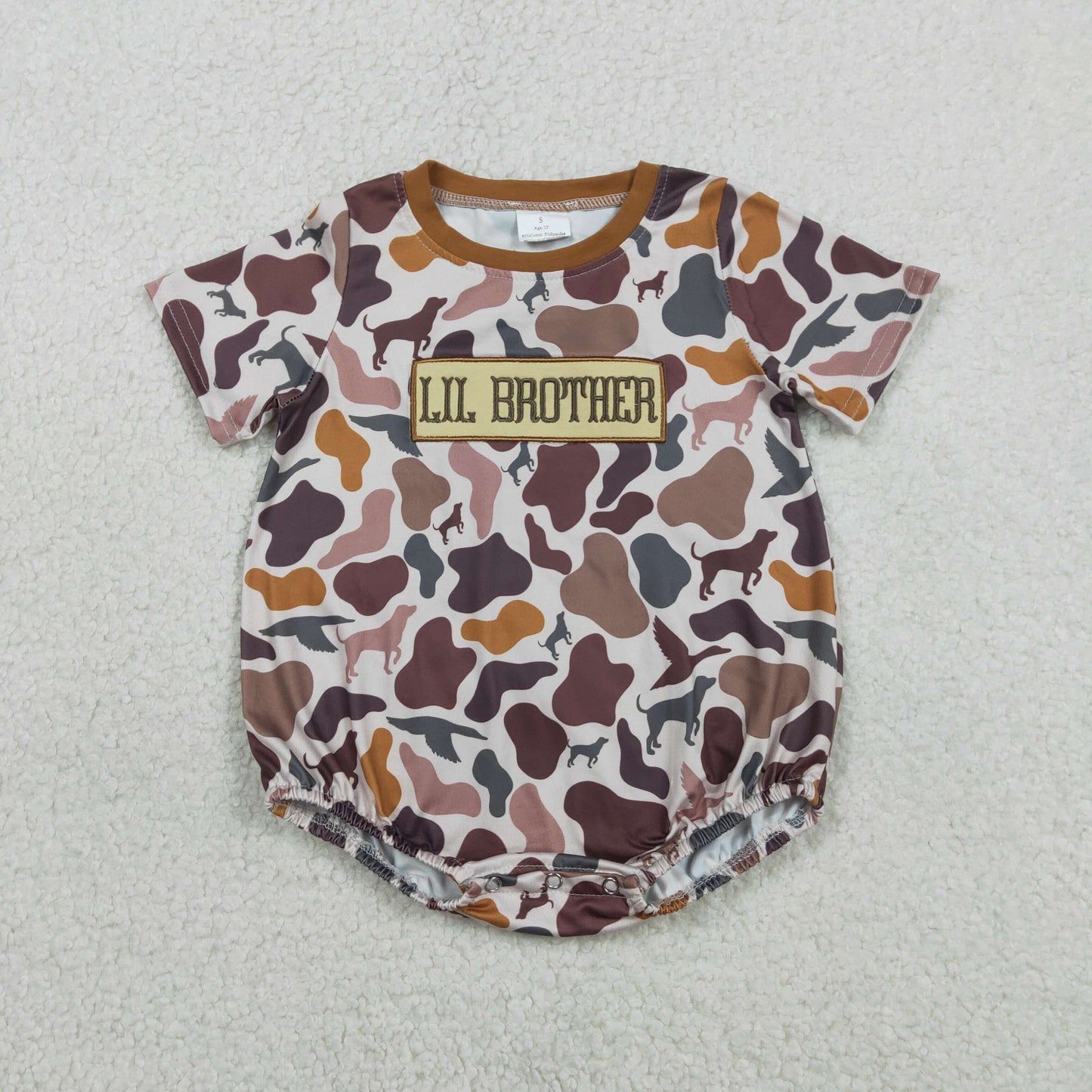 Baby Boys Short Sleeves Embroidery Big Brother Brown Shirt Camo Pants Clothes Set RTS