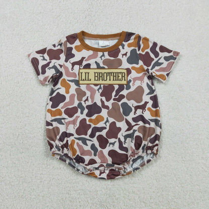 Baby Boys Short Sleeves Embroidery Big Brother Brown Shirt Camo Pants Clothes Set RTS