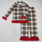 Adult Woman Long Sleeves Christmas Plaid Buttons Shirt Pants Pajamas Clothes Set RTS