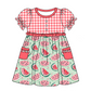 Baby Girl Short Sleeves Watermelon Plaid Sibling Romper Dress Clothes Set ( Moq 5 Each Design )11.21