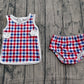 Baby Boys Kids Red Blue Plaid Tops Bummie Shorts Set 4th of July Clothes RTS