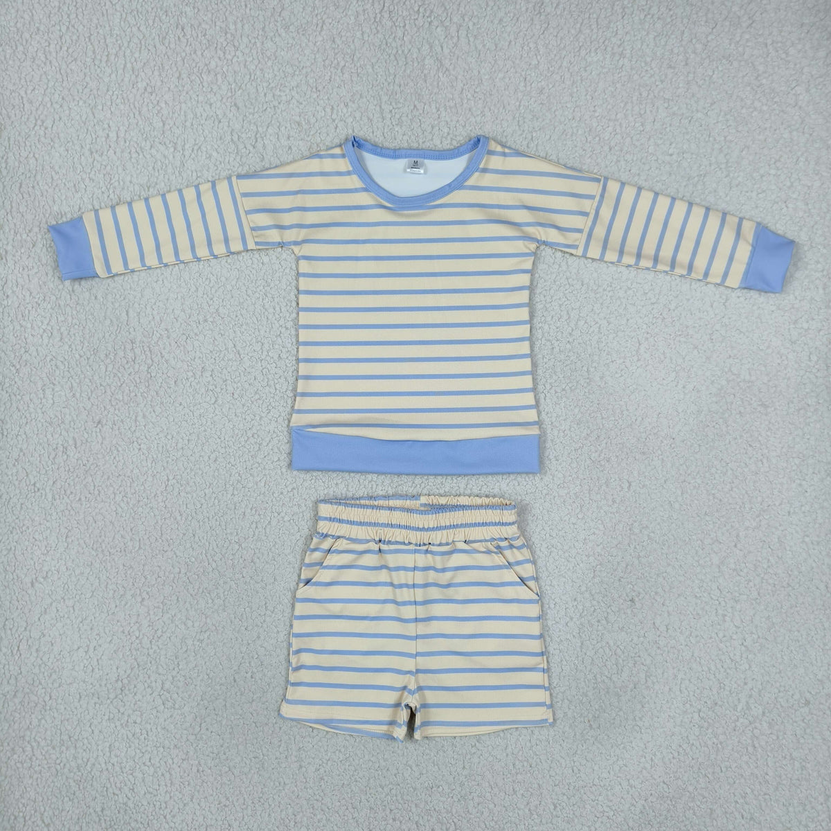 Baby Girls Kids Long Sleeves Yellow Blue Stripes Shirt Shorts Set Yoga Active Clothes RTS