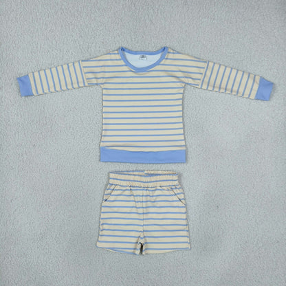 Sibling Baby Girls Adult Women Long Sleeves Stripes Shirts Pockets Shorts Sets Yoga Active Clothes RTS