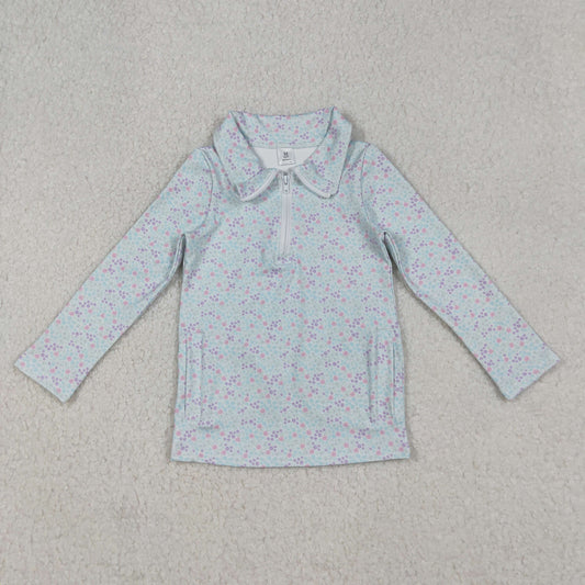 Baby Girl Long Sleeves Floral Zipper Pockets Yoga Shirt Pullover Tops RTS