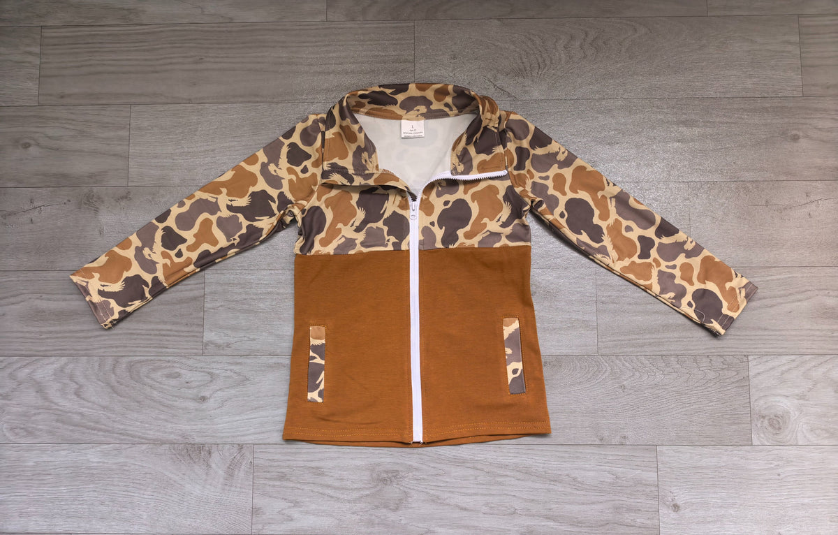 ( No moq ) Preorder Baby Boys Kids Long Sleeves Zipper Pockets Coat Tops Camo Clothes