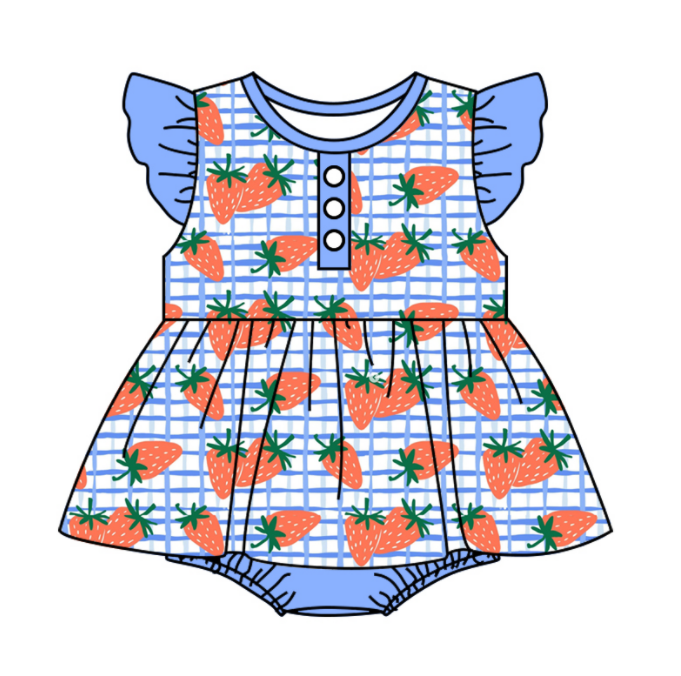 Baby Girl Strawberry Plaid Sibling Romper Dress Summer Clothes Set ( Moq 5 Each Design )