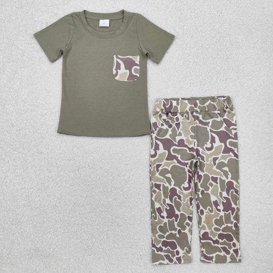 Baby Boy Short Sleeves Green Pocket Shirt Camo Pants Clothes Set