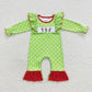 LR0387 Baby Girl Long Sleeves One Piece Christmas Embroidery Green Dots Romper