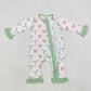 Baby Girl Long Sleeves Christmas Bows Holly Zipper Green Bamboo Romper