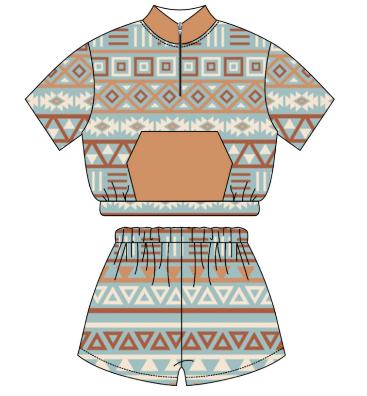 Baby Kids Toddler Sibling Western Aztec Shirt Romper Set Moq 5