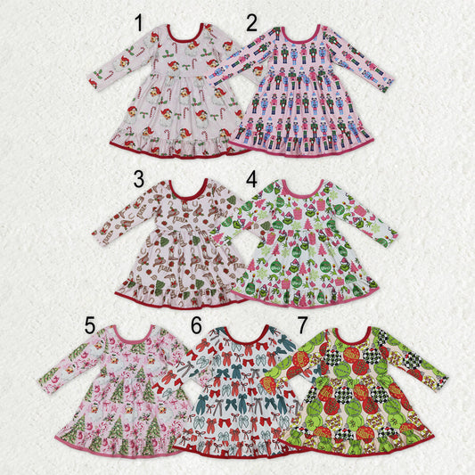 Sibling Baby Girls Kids Long Sleeves Christmas Knee Length Dresses RTS
