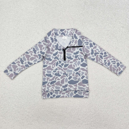 7-12 Sibling Boys Kids Long Sleeves Camo Pockets Zipper Shirt Pullover Tops Clothes RTS