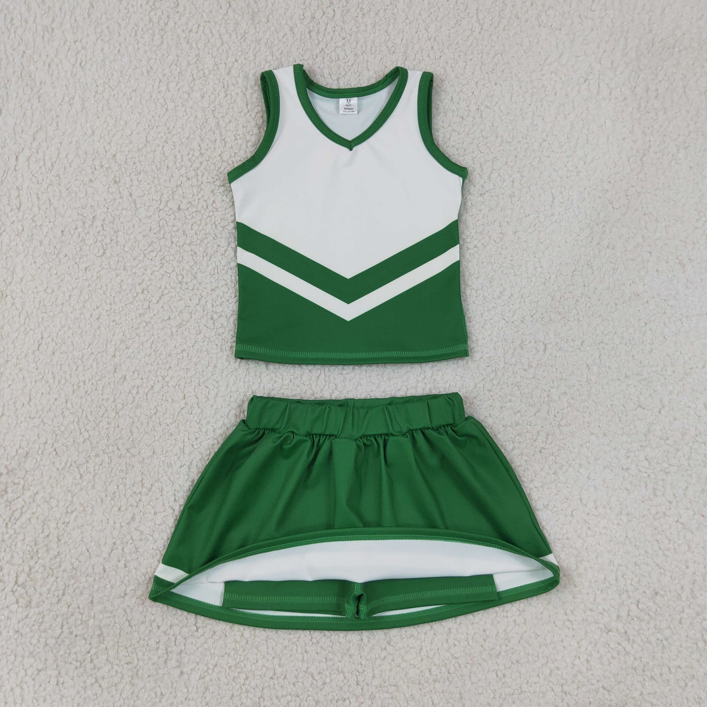 Baby Girls Kids Sleeveless Tops Skirt Shorts Green Set Yoga Team Clothes RTS