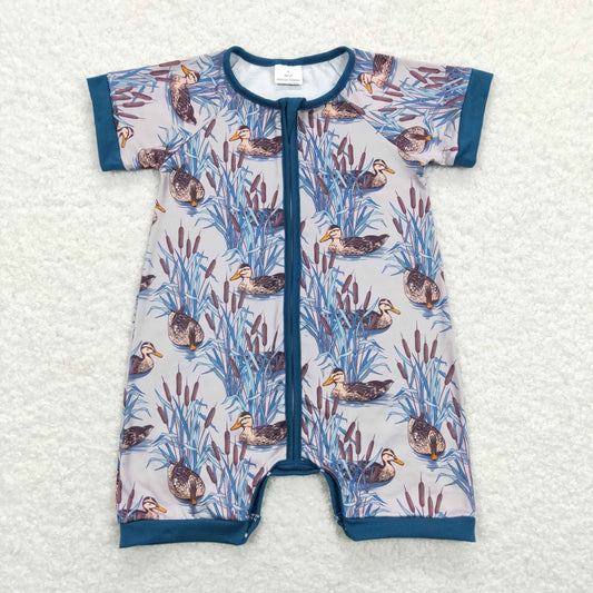 SR0802 Baby Boy Short Sleeves Ducks Zipper One Piece Romper