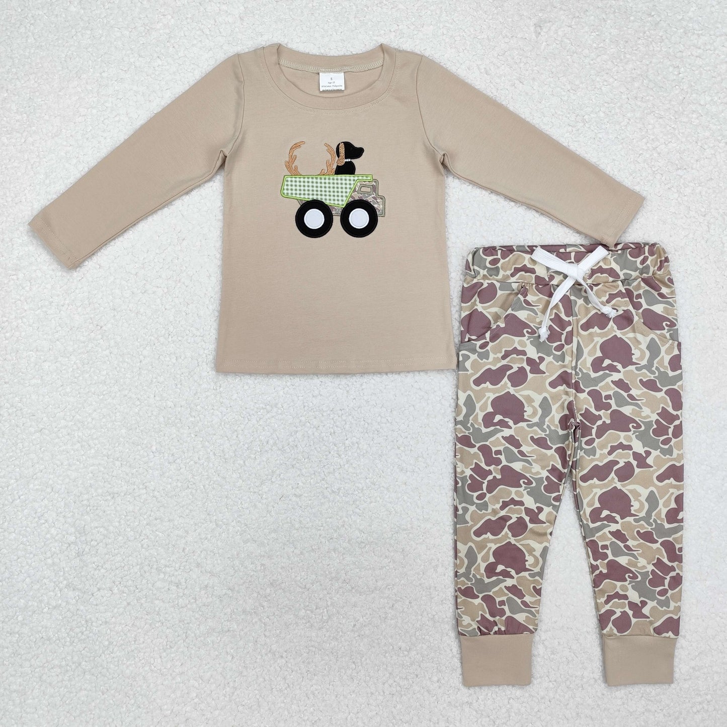 Baby Boy Long Sleeves Embroidery Dog Shirt Camo Pants Clothes Hunting Set