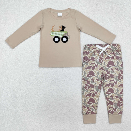 Baby Boy Long Sleeves Embroidery Dog Shirt Camo Pants Clothes Hunting Set