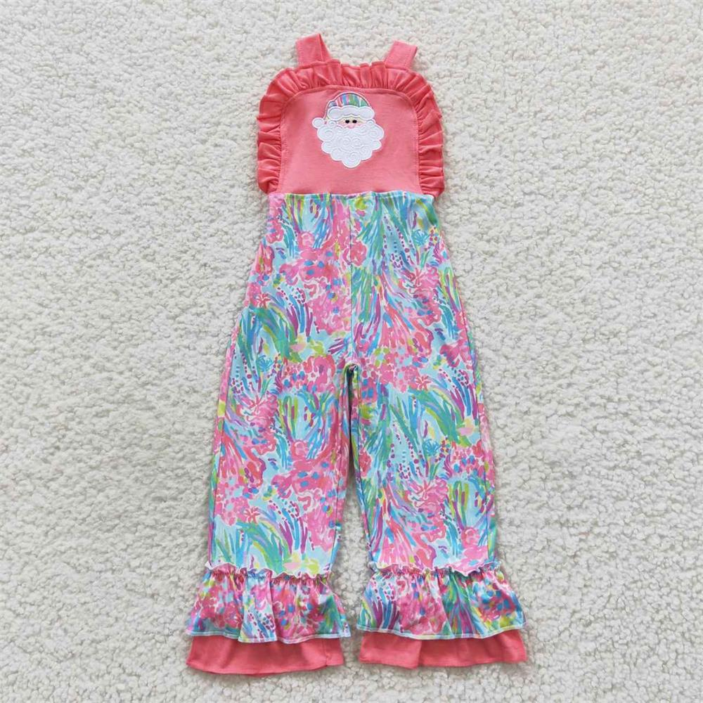 SR0404 Baby Girl Sleeveless Christmas Santa Floral Embroidery Jumpsuit