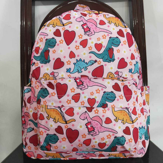 BA0154 Baby Girl Valentine's Day Heart Dinosaurs Floral Pink Backpack