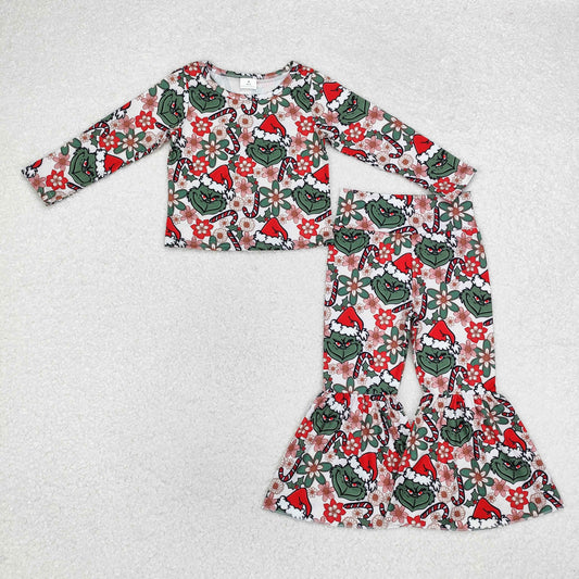 Baby Girl Long Sleeves Halloween Christmas Face Flower Shirt Bell Pants Pajamas Set