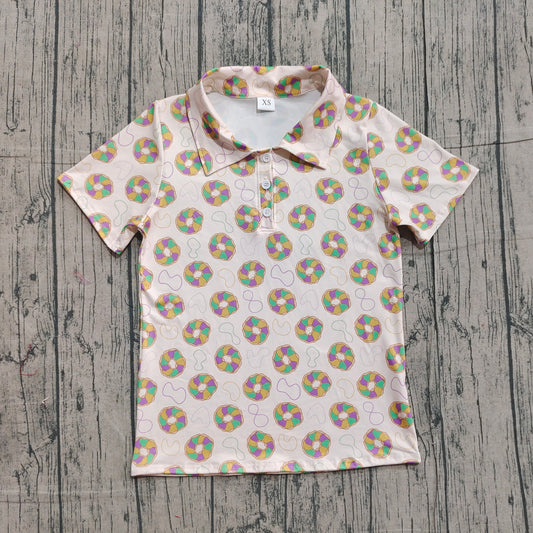 ( No moq ) Preorder Adult Men Short Sleeves Mardi Gras Buttons Donuts Shirt Tops