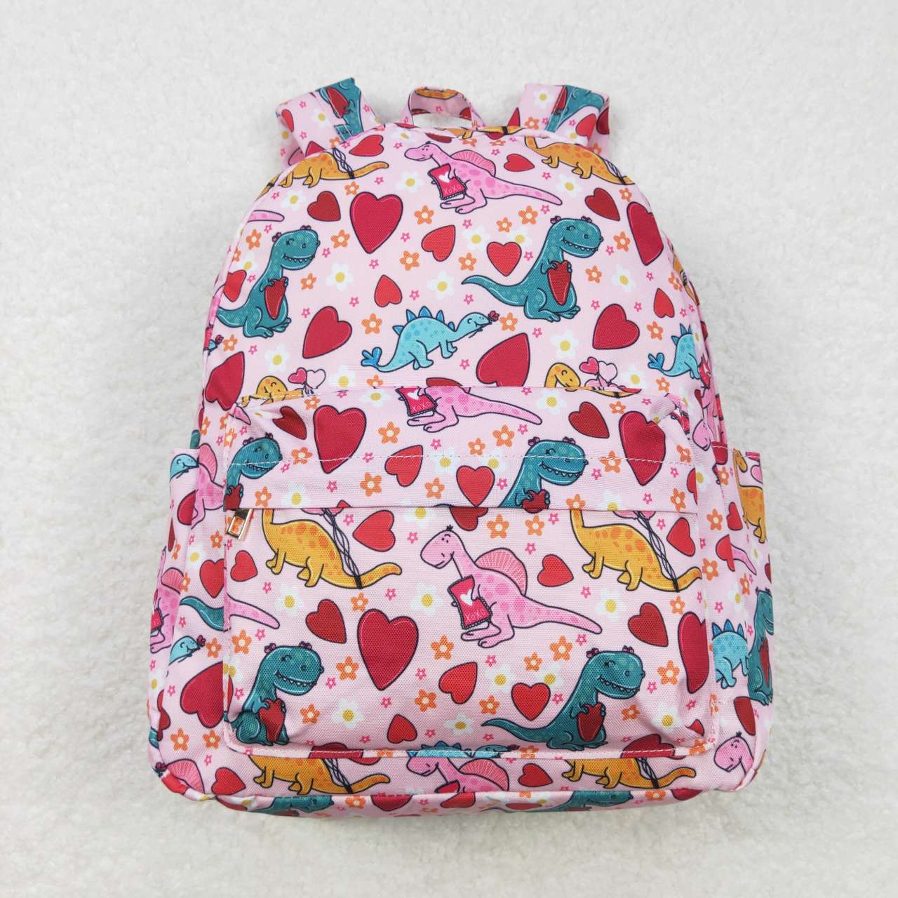 BA0154 Baby Girl Valentine's Day Heart Dinosaurs Floral Pink Backpack