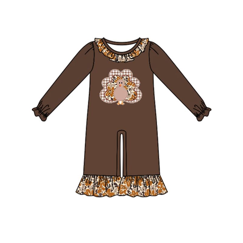 ( Moq 5 ) Preorder Baby Girl Infant Long Sleeves turkey Thanksgiving Flower Ruffle Romper Clothes