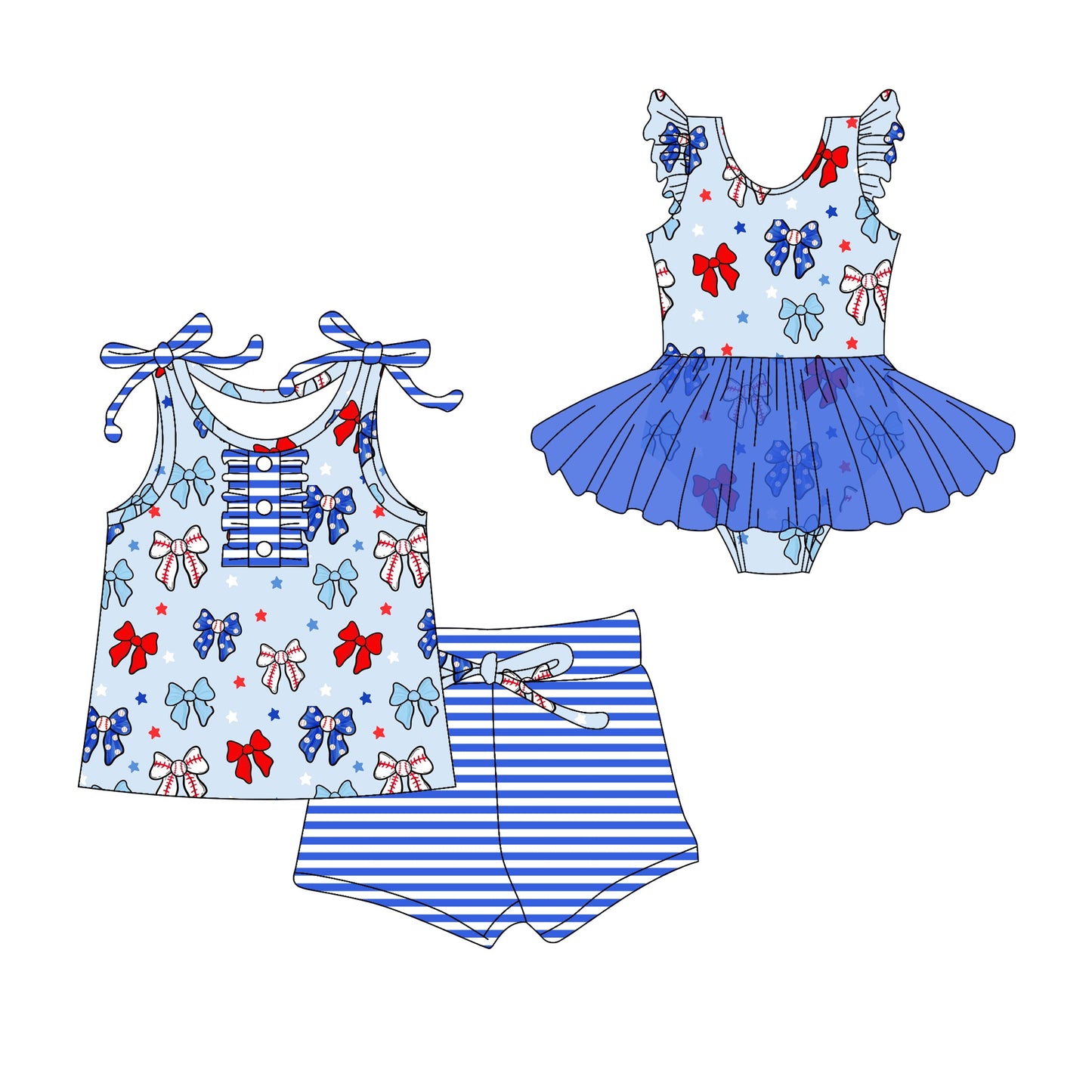 Baby Girl July 4th Bows Stars Sibling Romper Set ( Moq 5 Each Style ) 3.1