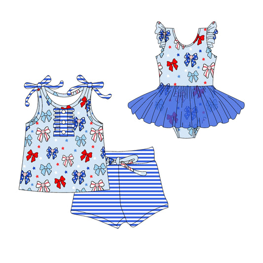Baby Girl July 4th Bows Stars Sibling Romper Set ( Moq 5 Each Style ) 3.1