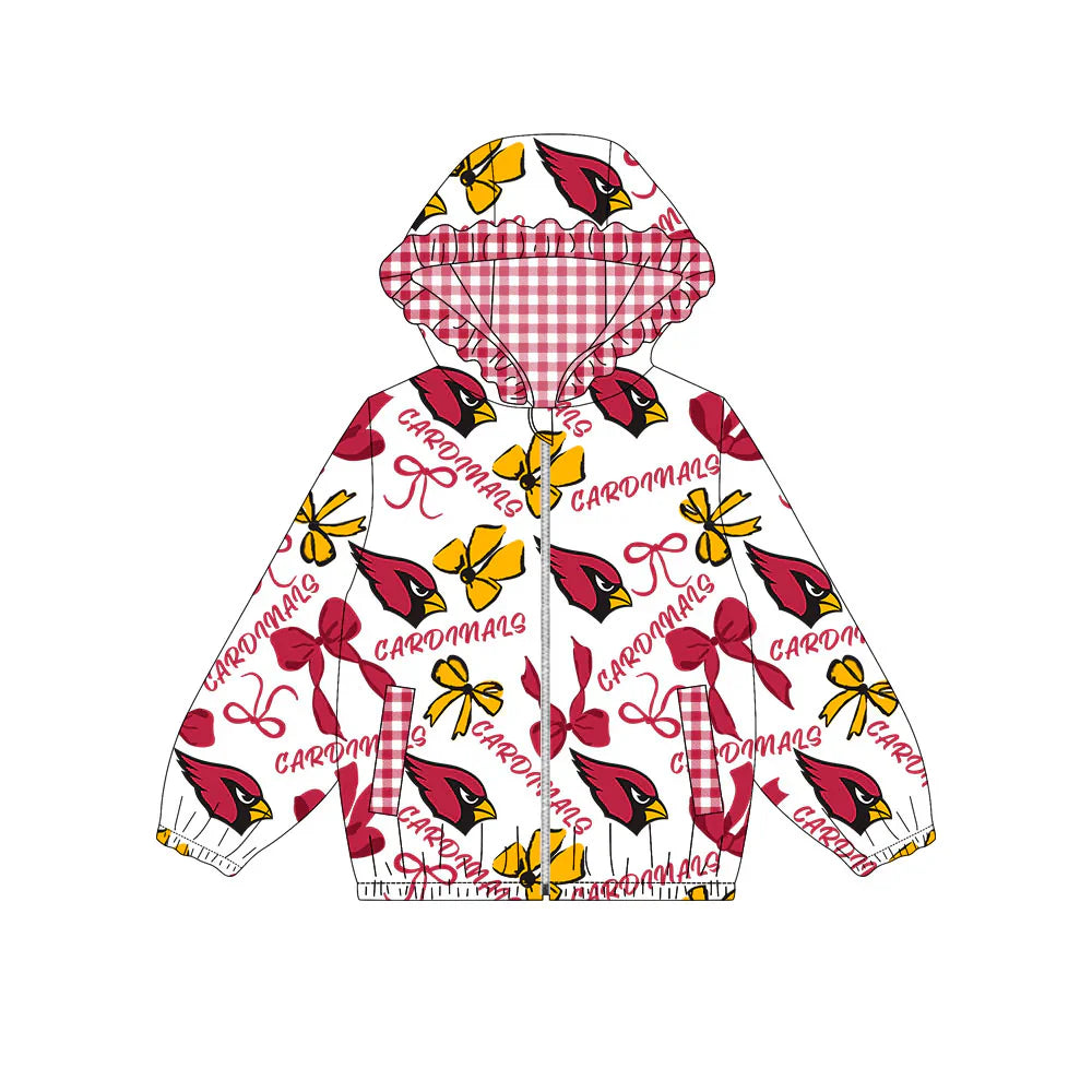 ( Moq 5 ) Baby Girls Kids Long Sleeves Bird Bows Cheer Pockets Hoodie Zipper Jacket Tops