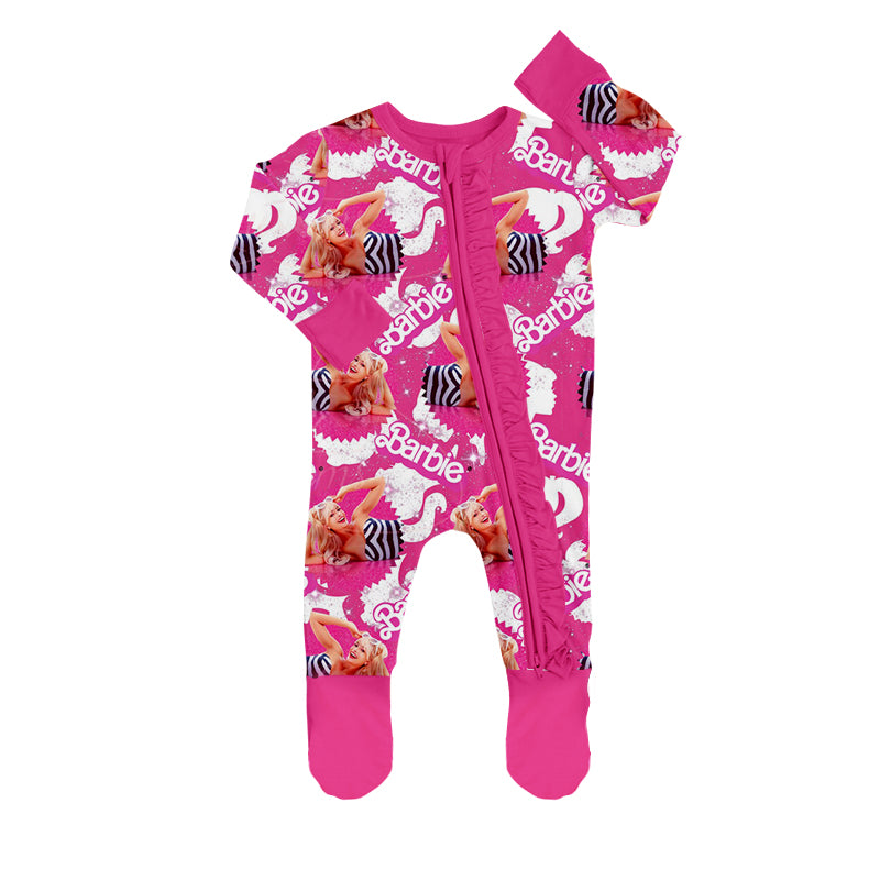 Baby Girl Pink Long Sleeves Doll Zipper Romper Moq 5