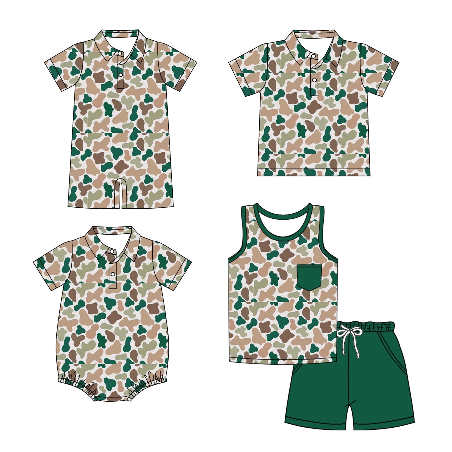 Baby Boy Camo Green Sibling Romper Shirt Set ( Moq 5 Each Style ) 3.14
