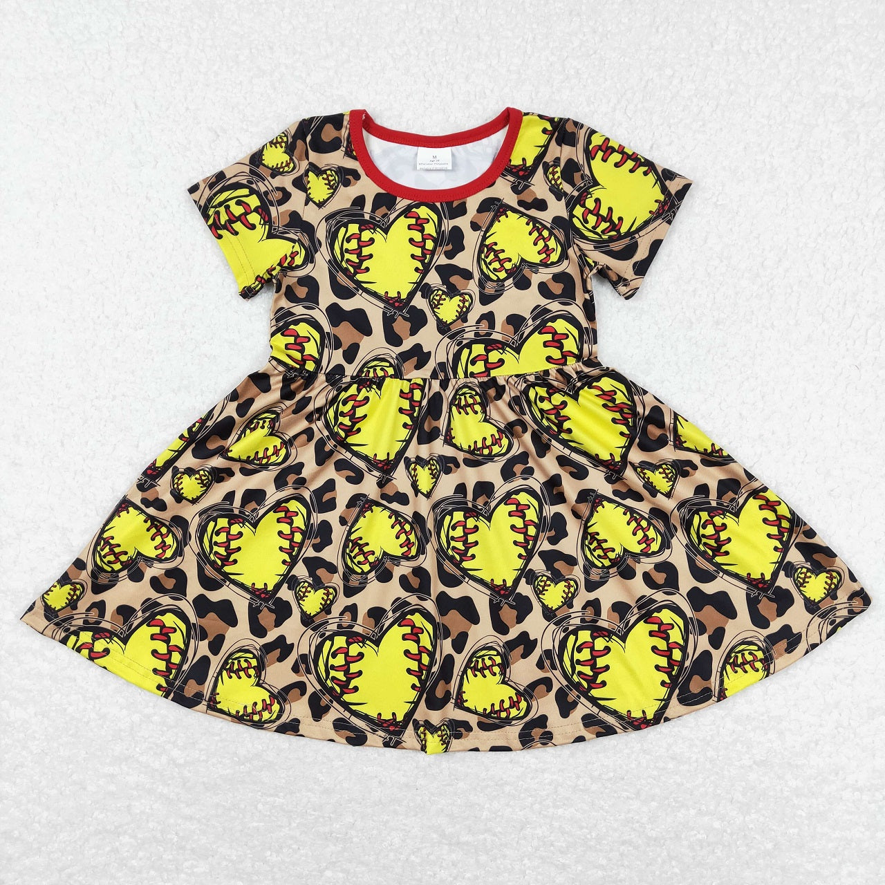 GSPO1086 Baby Girl Short Sleeves Softball Shirt Leopard Bell Pants Set