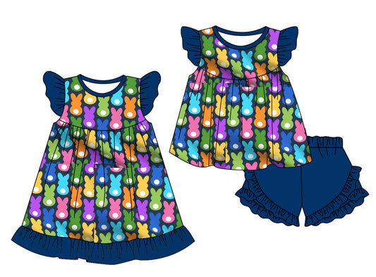 Baby Girl Short Sleeves Easter Rabbits Sibling Dress Set ( Moq 5 Each Style ) 1.13